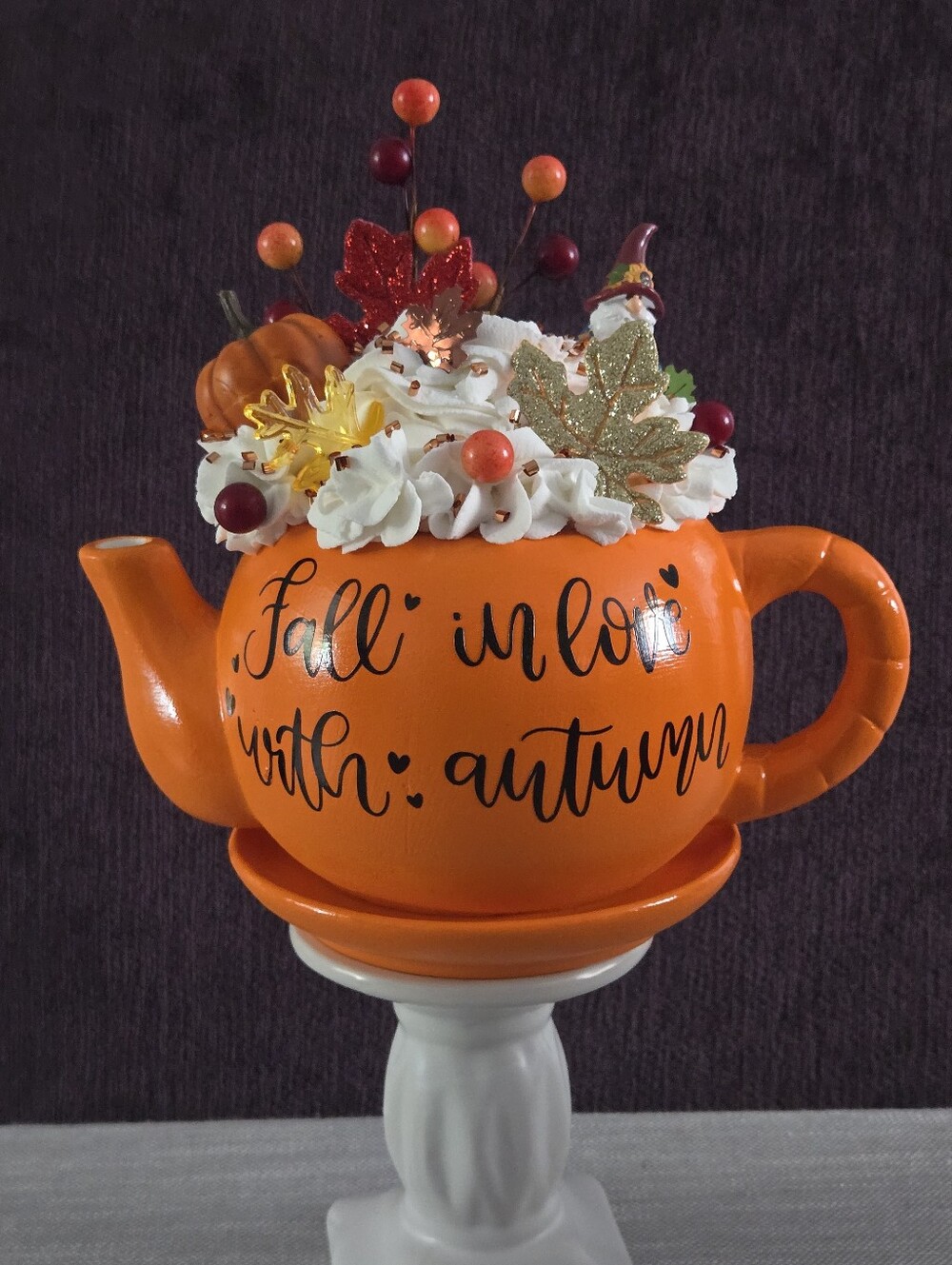 Orange Teapot Planter with Fall Decor